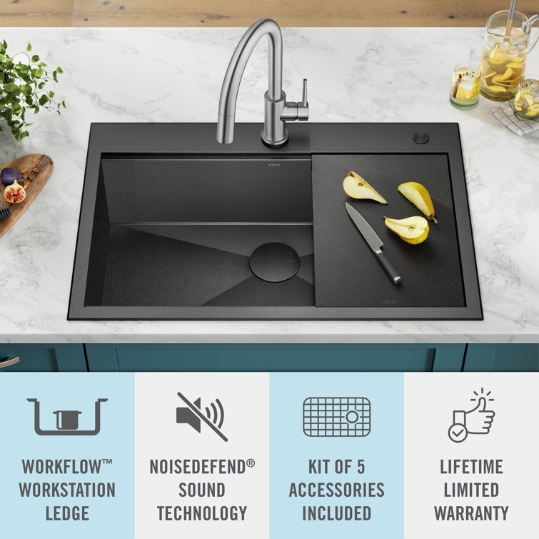 Delta Black Stainless Steel 33" Single Bowl Drop-In Kitchen Sink