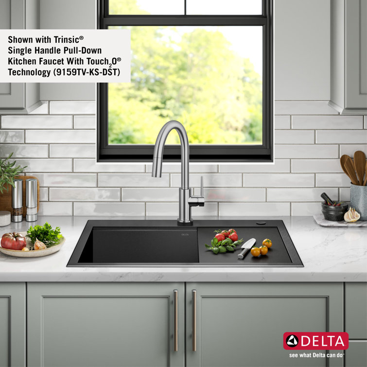 Delta Rivet 30" Black Stainless Steel Drop-In Workstation Kitchen Sink