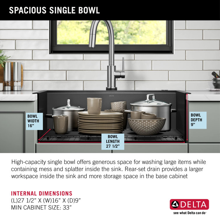 Delta Rivet 30" Black Stainless Steel Drop-In Workstation Kitchen Sink