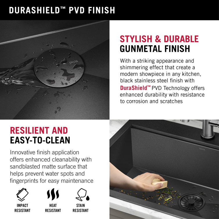 Delta Rivet 30" Black Stainless Steel Drop-In Workstation Kitchen Sink