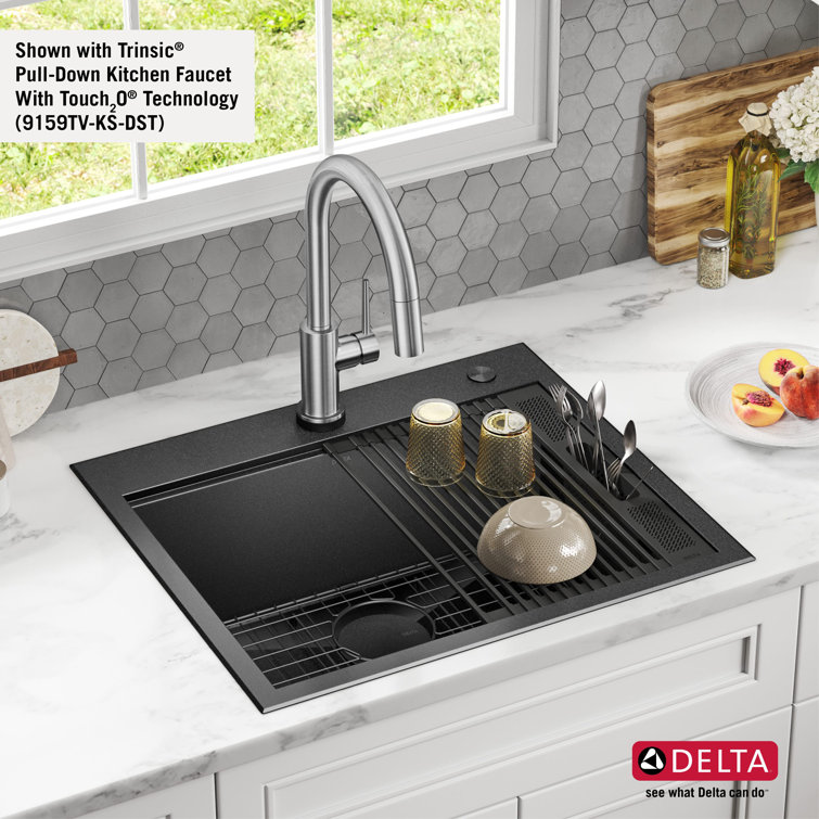 Delta Rivet 25" Black Stainless Steel Single Bowl Workstation Kitchen Sink