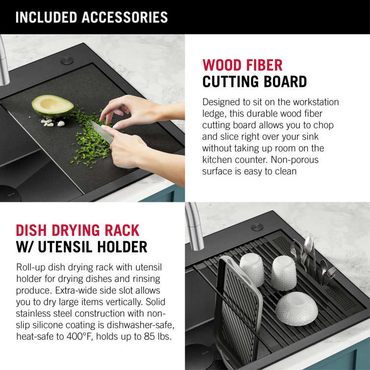 Delta Rivet 30" Black Stainless Steel Drop-In Workstation Kitchen Sink