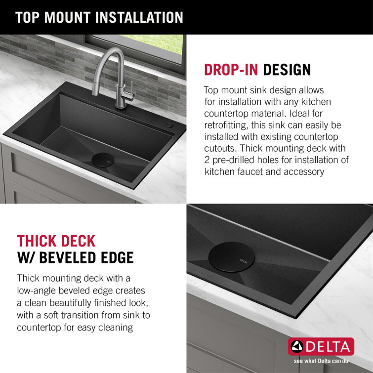 Delta Rivet 30" Black Stainless Steel Drop-In Workstation Kitchen Sink