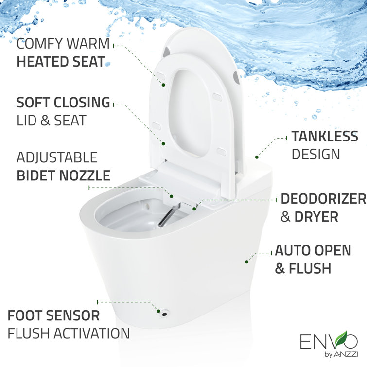 Echo White Elongated Smart Toilet Bidet with Auto Open and Flush