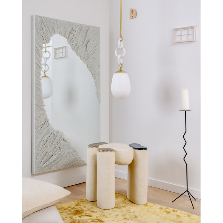 Aged Brass and White Glass Pendant Light