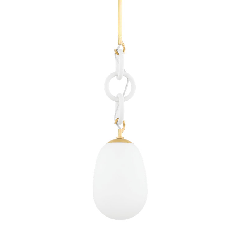 Aged Brass and White Glass Pendant Light