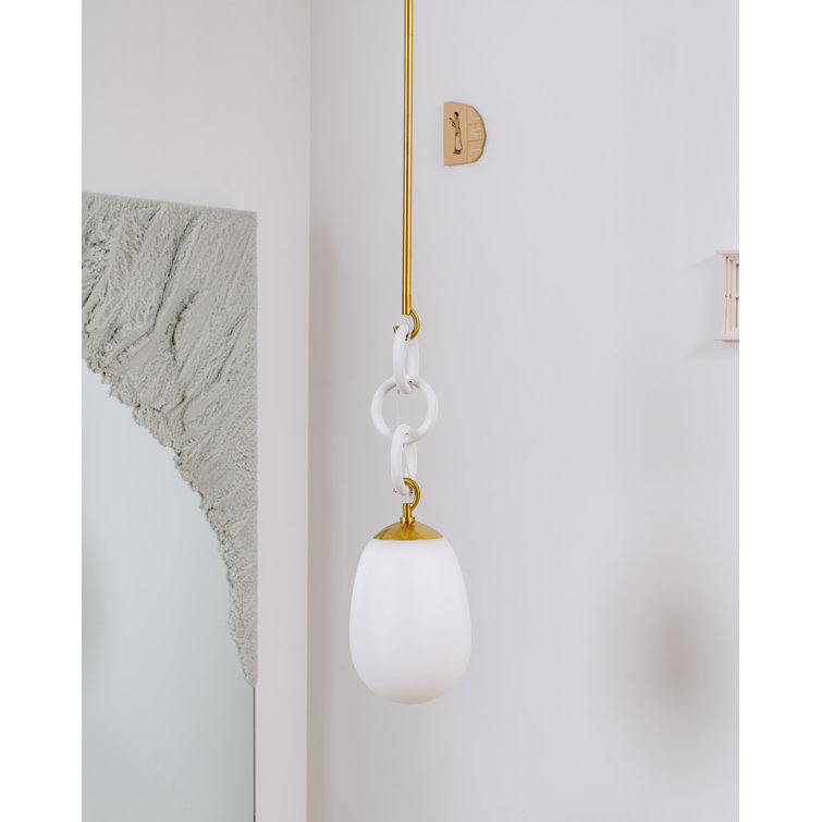 Aged Brass and White Glass Pendant Light