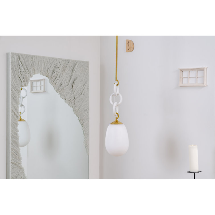 Aged Brass and White Glass Pendant Light