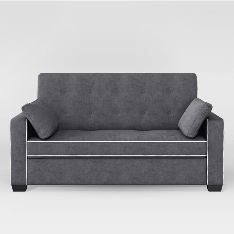 Gray Tufted Microfiber Queen Sleeper Loveseat with Solid Wood Frame