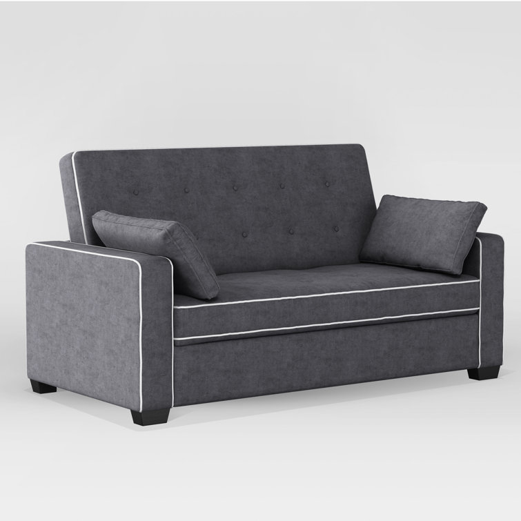 Gray Tufted Microfiber Queen Sleeper Loveseat with Solid Wood Frame
