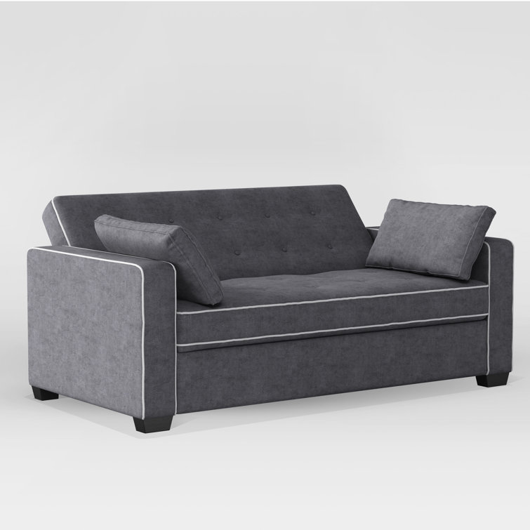 Gray Tufted Microfiber Queen Sleeper Loveseat with Solid Wood Frame