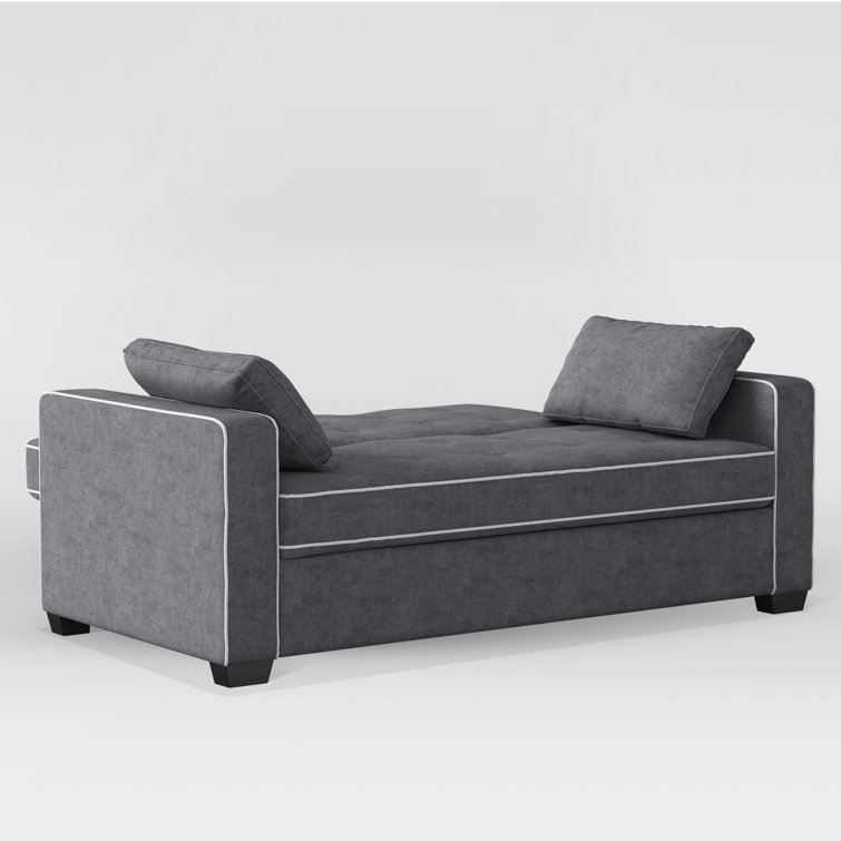 Gray Tufted Microfiber Queen Sleeper Loveseat with Solid Wood Frame