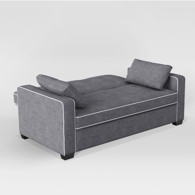 Gray Tufted Microfiber Queen Sleeper Loveseat with Solid Wood Frame