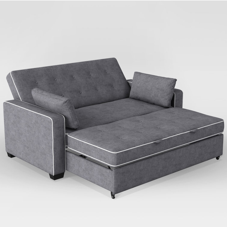 Gray Tufted Microfiber Queen Sleeper Loveseat with Solid Wood Frame