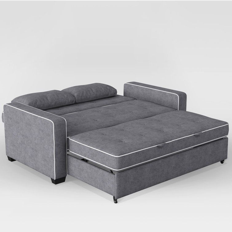 Gray Tufted Microfiber Queen Sleeper Loveseat with Solid Wood Frame