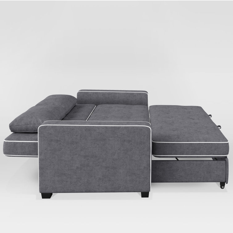 Gray Tufted Microfiber Queen Sleeper Loveseat with Solid Wood Frame