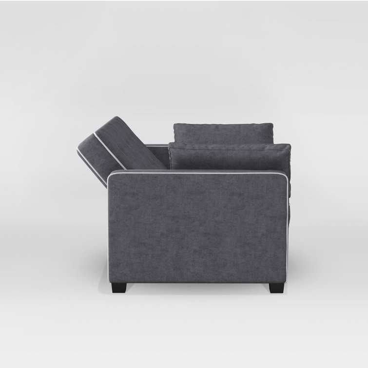 Gray Tufted Microfiber Queen Sleeper Loveseat with Solid Wood Frame