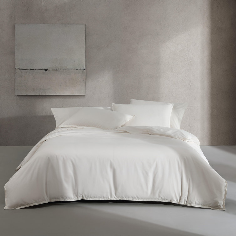 Queen White Cotton Duvet Cover Set with Shams