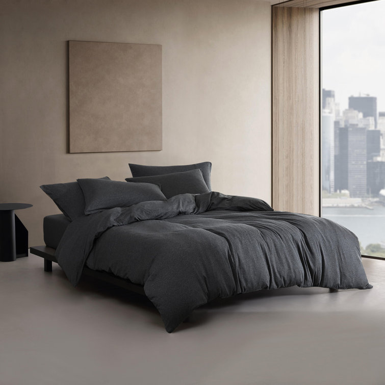 Dark Gray Cotton Jersey Queen Duvet Cover Set