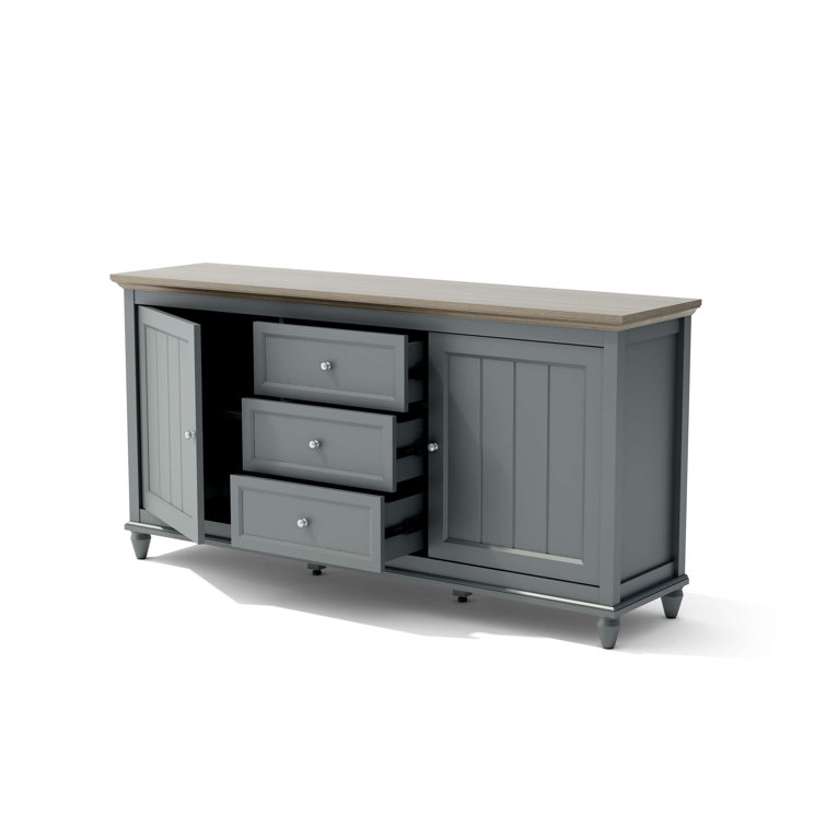 Gray and Brown 63'' Soft-Close Sideboard