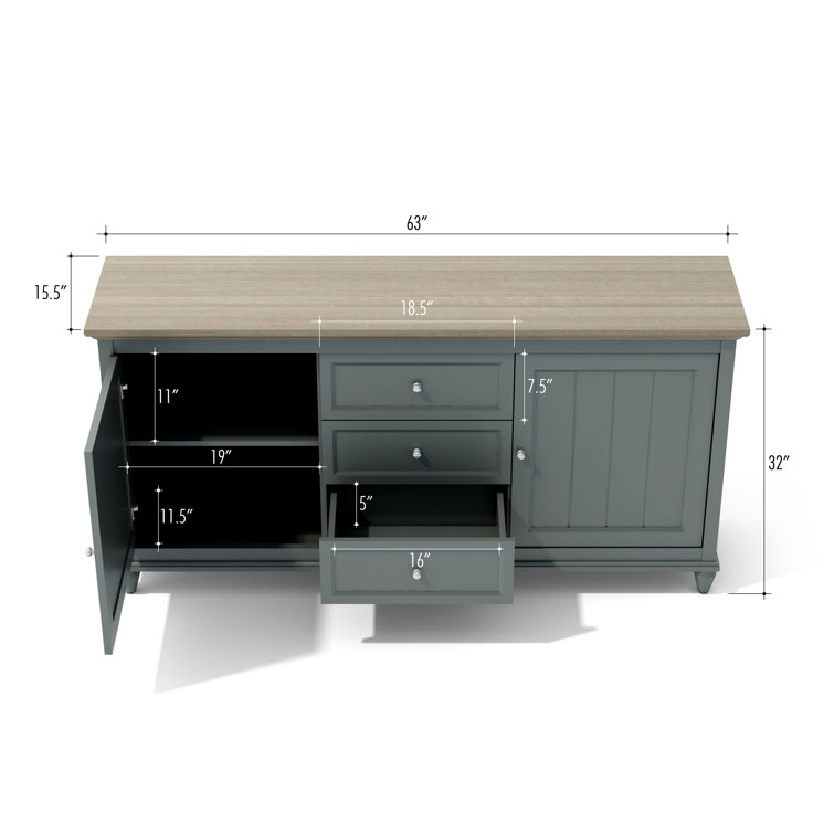 Gray and Brown 63'' Soft-Close Sideboard