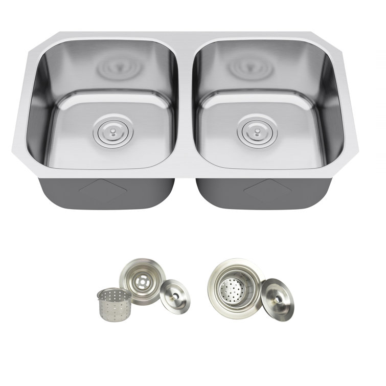 Brushed Satin Double Bowl Stainless Steel Undermount Kitchen Sink
