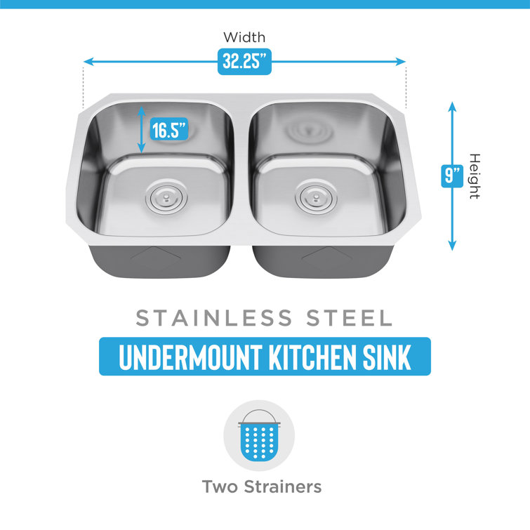 Brushed Satin Double Bowl Stainless Steel Undermount Kitchen Sink
