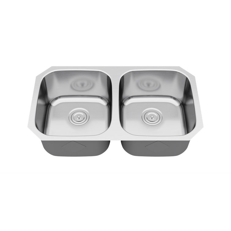 Brushed Satin Double Bowl Stainless Steel Undermount Kitchen Sink