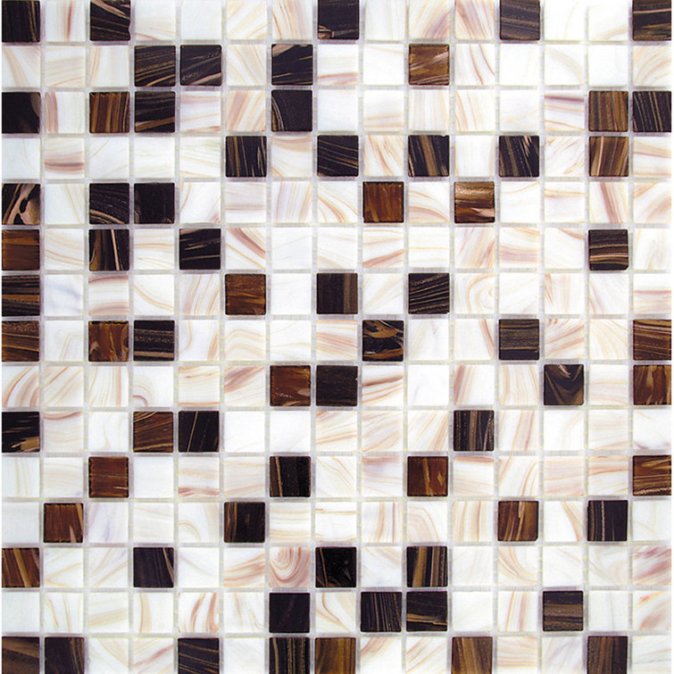 Mingles 12" x 12" Beige and Brown Iridescent Glass Mosaic Tile
