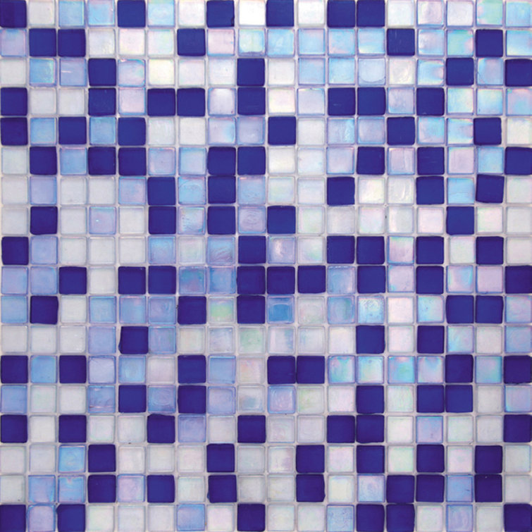 Royal Blue and White Iridescent Glass Mosaic Tile