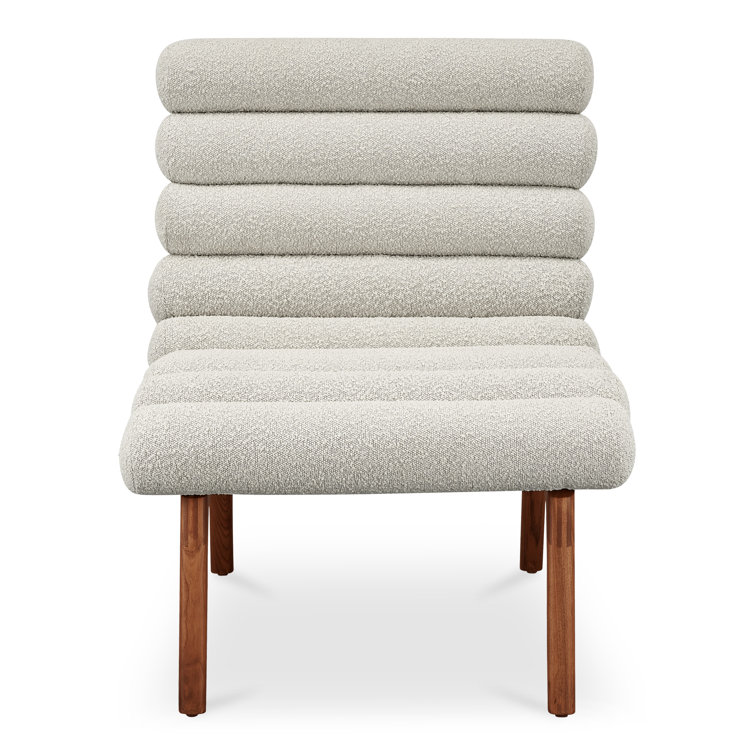 Off-White Boucle Lounge Chair with Solid Wood Legs