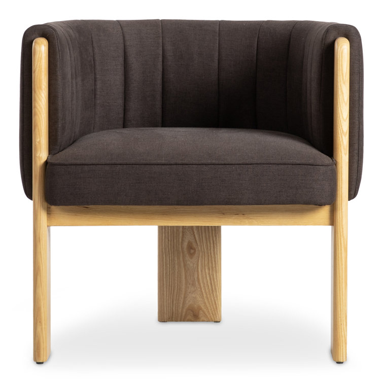 Brown Polyester and Natural Wood Barrel Chair