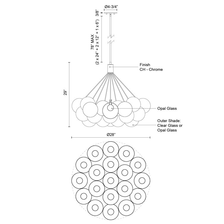 Bolla Chrome Double-Wall Glass LED Sphere Chandelier 28"