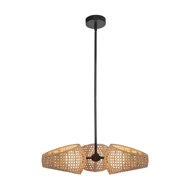 Lanai Matte Black and Rattan LED Chandelier with Opal Glass