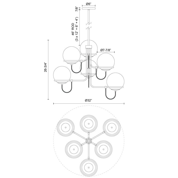 Alba 6-Light Aged Brass and Opal Glass Chandelier