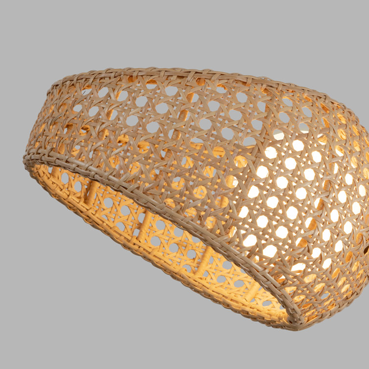Lanai Matte Black and Rattan LED Chandelier with Opal Glass