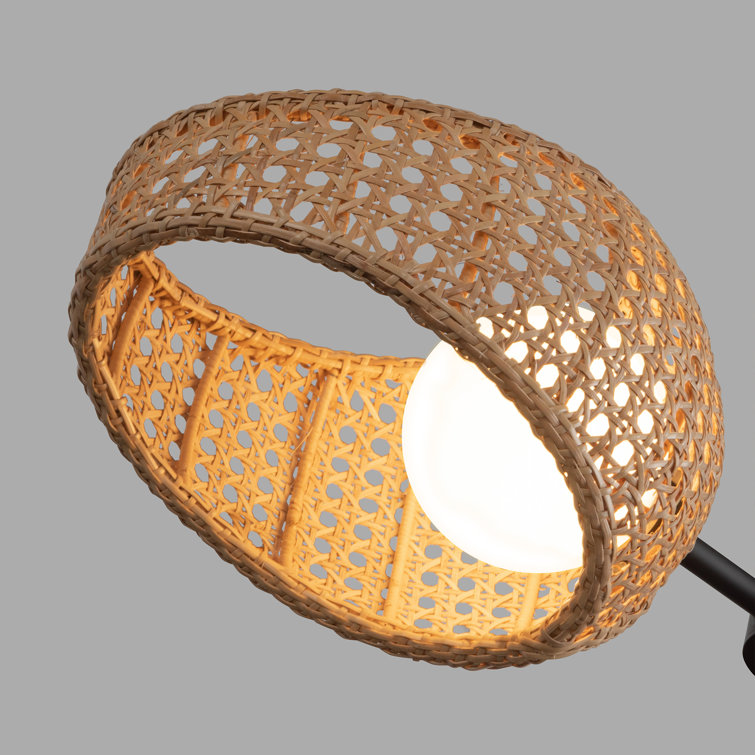 Lanai Matte Black and Rattan LED Chandelier with Opal Glass