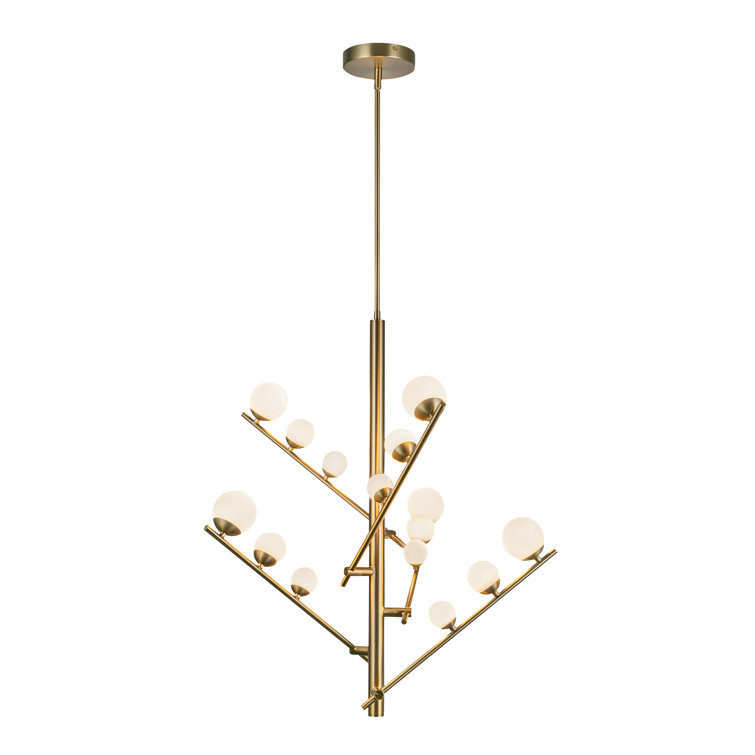 Juniper Mini Brushed Gold LED Chandelier with Opal Glass