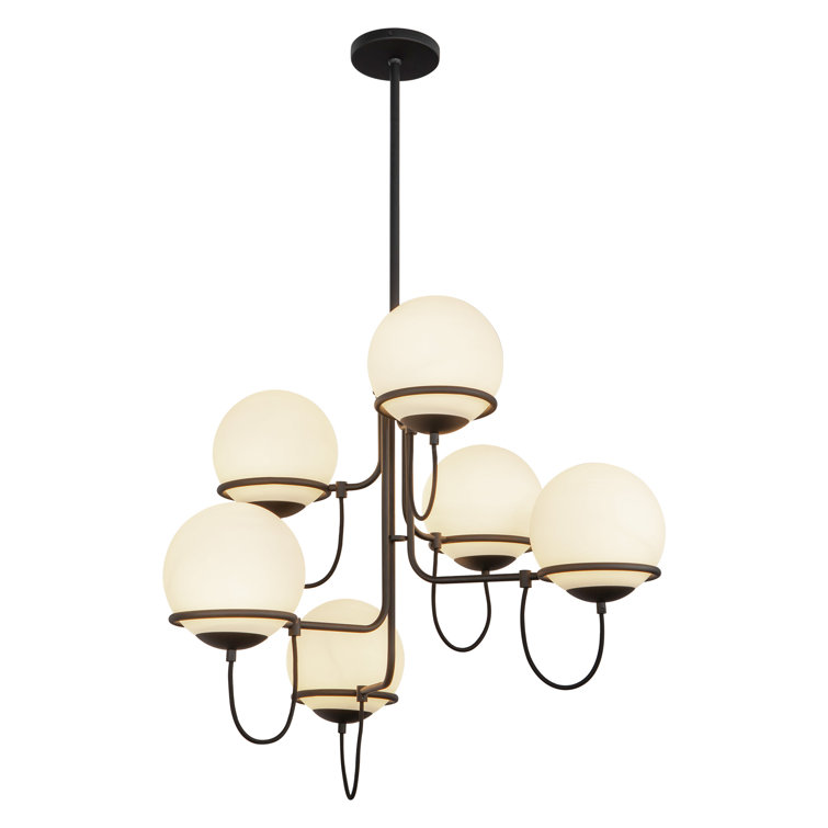 Alba Matte Black and Opal Glass 6-Light Chandelier