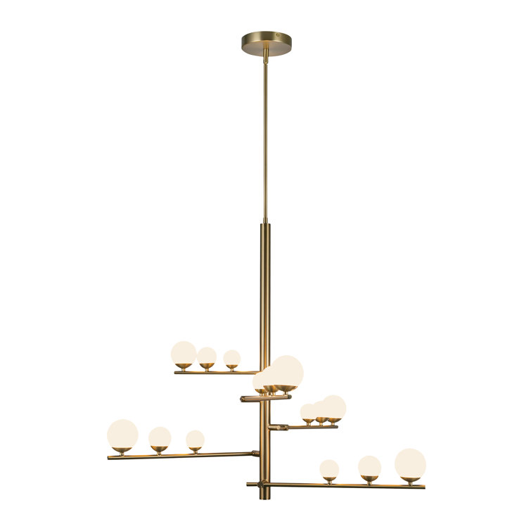 Juniper Mini Brushed Gold LED Chandelier with Opal Glass