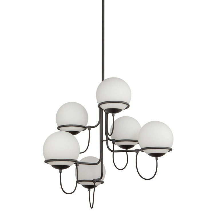 Alba Matte Black and Opal Glass 6-Light Chandelier