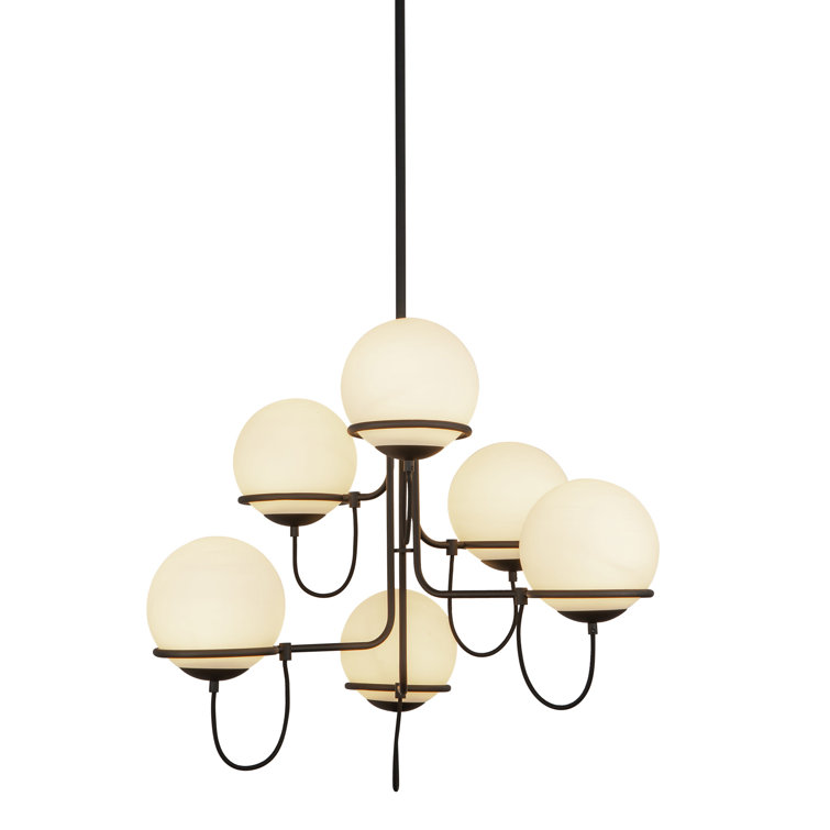 Alba Matte Black and Opal Glass 6-Light Chandelier