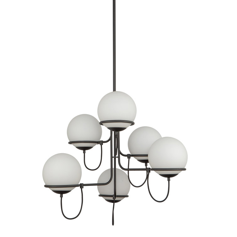 Alba Matte Black and Opal Glass 6-Light Chandelier