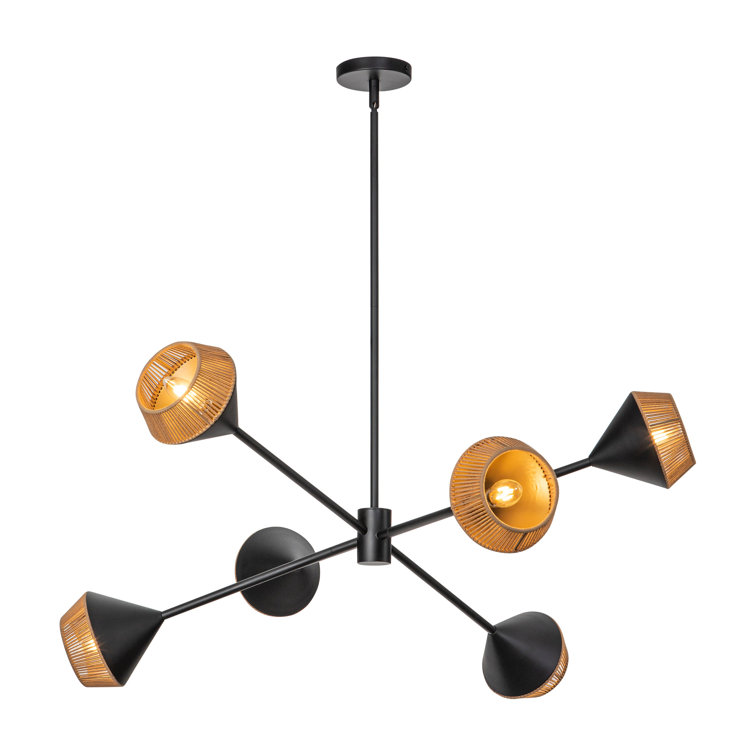 Matte Black and Brown 6-Light Metal Sputnik Chandelier
