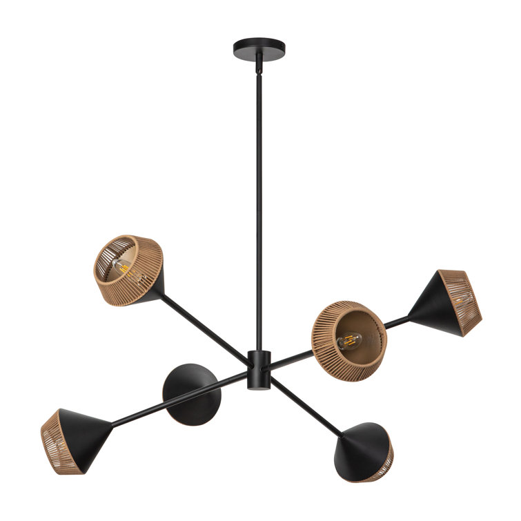 Matte Black and Brown 6-Light Metal Sputnik Chandelier