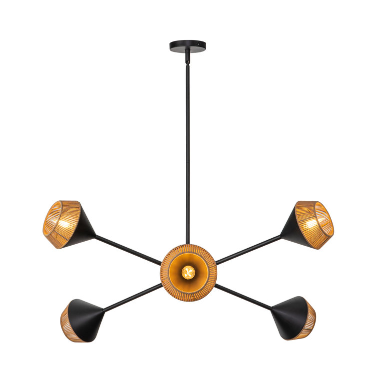 Matte Black and Brown 6-Light Metal Sputnik Chandelier