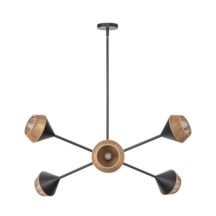 Matte Black and Brown 6-Light Metal Sputnik Chandelier