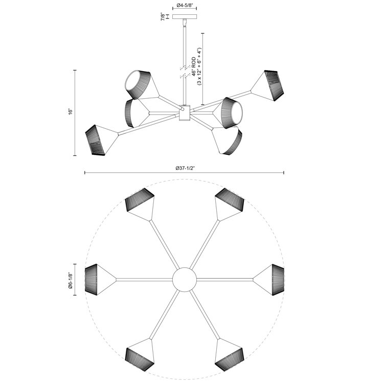 Matte Black and Brown 6-Light Metal Sputnik Chandelier