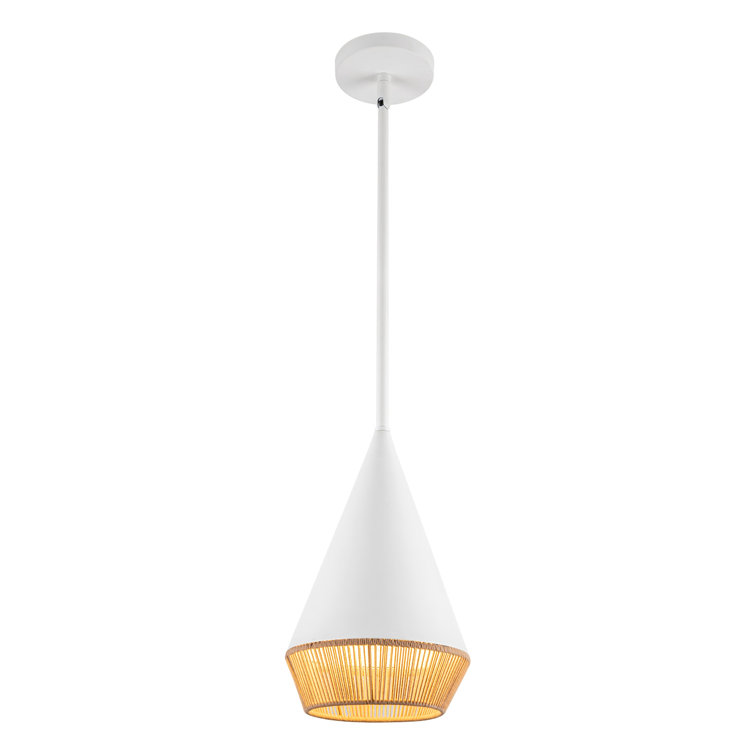 White Steel Single Light Pendant with Natural Rope Accent