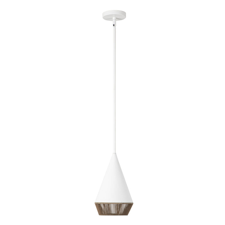 White Steel Single Light Pendant with Natural Rope Accent